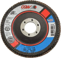 Camel Grinding Wheels - 120 Grit, 4-1/2" Disc Diam, 7/8" Center Hole, Type 29 Aluminum Oxide Flap Disc - 13,300 Max RPM, Polyester Backing, Arbor Attaching System, Coated - Industrial Tool & Supply