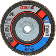 Camel Grinding Wheels - 36 Grit, 4-1/2" Disc Diam, 5/8-11 Center Hole, Type 29 Aluminum Oxide Flap Disc - 13,300 Max RPM, Polyester Backing, Arbor Attaching System, Coated - Industrial Tool & Supply