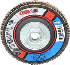 Camel Grinding Wheels - 60 Grit, 4-1/2" Disc Diam, 5/8-11 Center Hole, Type 29 Aluminum Oxide Flap Disc - 13,300 Max RPM, Polyester Backing, Arbor Attaching System, Coated - Industrial Tool & Supply