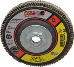 Camel Grinding Wheels - 60 Grit, 4-1/2" Disc Diam, 5/8-11 Center Hole, Type 27 Zirconia Alumina Flap Disc - 13,300 Max RPM, Poly Cotton Backing, Arbor Attaching System, Coated - Industrial Tool & Supply