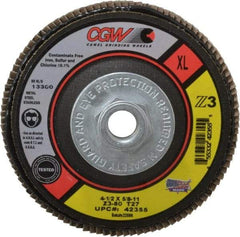 Camel Grinding Wheels - 80 Grit, 4-1/2" Disc Diam, 5/8-11 Center Hole, Type 27 Zirconia Alumina Flap Disc - 13,300 Max RPM, Poly Cotton Backing, Arbor Attaching System, Coated - Industrial Tool & Supply