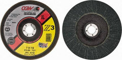 Camel Grinding Wheels - 60 Grit, 7" Disc Diam, 7/8" Center Hole, Type 27 Zirconia Alumina Flap Disc - 8,600 Max RPM, Poly Cotton Backing, Arbor Attaching System, Coated - Industrial Tool & Supply
