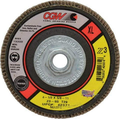 Camel Grinding Wheels - 60 Grit, 4-1/2" Disc Diam, 5/8-11 Center Hole, Type 29 Zirconia Alumina Flap Disc - 13,300 Max RPM, Poly Cotton Backing, Arbor Attaching System, Coated - Industrial Tool & Supply