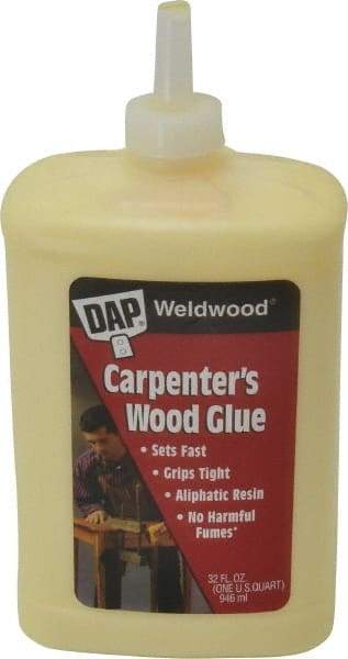 DAP - 32 oz Bottle Yellow Wood Glue - 5 to 7 min Working Time, 72 hr Full Cure Time, Bonds to Cardboard, Fabric, Leather, Particle Board & Wood - Industrial Tool & Supply