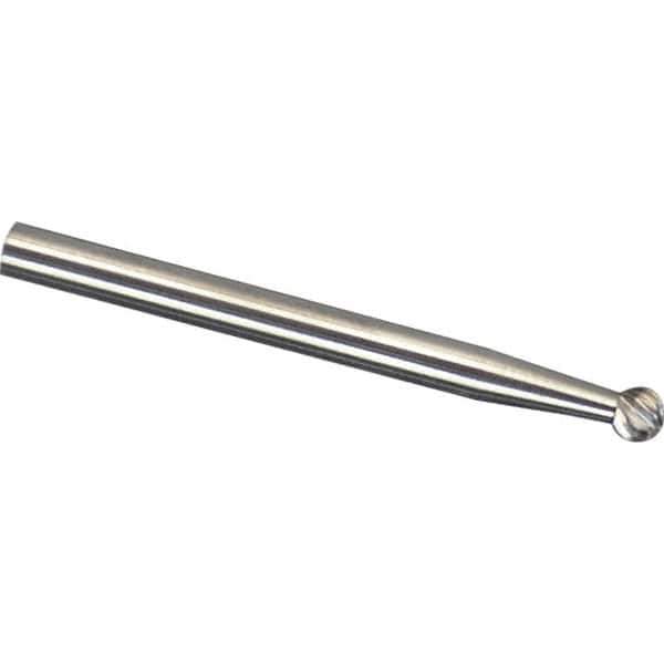 Made in USA - 1/8" Cut Diam, 1/8" Shank Diam, Ball Head Diamond Cut Burr - Carbide, 1/8" LOC, 1-1/2" OAL - Industrial Tool & Supply