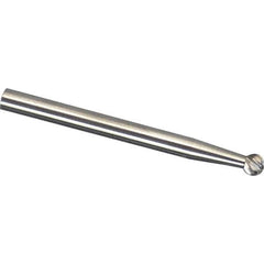 Made in USA - 3mm Cut Diam, 0.1181" Shank Diam, Ball Head Single Cut Burr - Carbide, 2.5mm LOC, 75mm OAL - Industrial Tool & Supply
