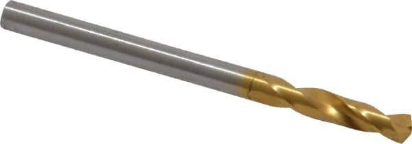Guhring - #27 130° Parabolic Flute Cobalt Screw Machine Drill Bit - TiN Finish, Right Hand Cut, 20mm Flute Length, 52mm OAL, Standard Point, Straight Shank - Industrial Tool & Supply