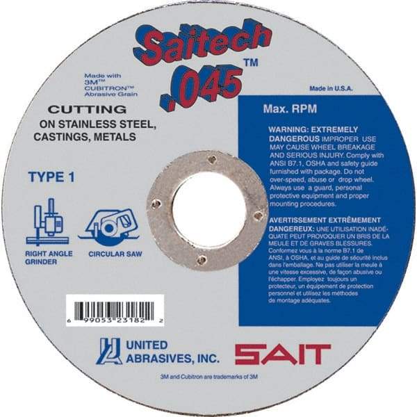 Sait - 4" Ceramic Cutoff Wheel - 0.045" Thick, 5/8" Arbor, 19,000 Max RPM, Use with Angle Grinders - Industrial Tool & Supply
