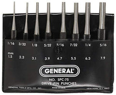 General - 8 Piece, 1/16 to 5/16", Pin Punch Set - Comes in Plastic Case - Industrial Tool & Supply