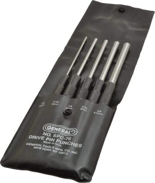General - 5 Piece, 1/8 to 3/8", Pin Punch Set - Comes in Vinyl Case - Industrial Tool & Supply