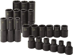 SK - 22 Piece 1/2" Drive Standard Deep Impact Socket Set - 6 Points, 8 to 19mm, Metric Measurement Standard - Industrial Tool & Supply
