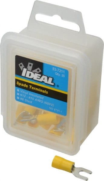 Ideal - #8 Stud, 12 to 10 AWG Compatible, Partially Insulated, Crimp Connection, Standard Fork Terminal - Industrial Tool & Supply
