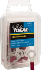 Ideal - 22-18 AWG Partially Insulated Crimp Connection Circular Ring Terminal - 1/4" Stud, 1.055" OAL x 0.394" Wide, Tin Plated Brass Contact - Industrial Tool & Supply