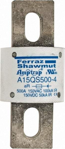 Ferraz Shawmut - 150 VAC/VDC, 500 Amp, Fast-Acting Semiconductor/High Speed Fuse - Bolt-on Mount, 3-1/2" OAL, 100 at AC, 50 at DC kA Rating, 1-1/2" Diam - Industrial Tool & Supply