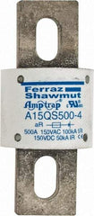 Ferraz Shawmut - 150 VAC/VDC, 500 Amp, Fast-Acting Semiconductor/High Speed Fuse - Bolt-on Mount, 3-1/2" OAL, 100 at AC, 50 at DC kA Rating, 1-1/2" Diam - Industrial Tool & Supply