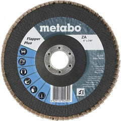 Metabo - 40 Grit, 6" Disc Diam, 7/8" Center Hole, Type 29 Zirconia Alumina Flap Disc - 10,200 Max RPM, Fiberglass Backing, Arbor Attaching System, Coated - Industrial Tool & Supply