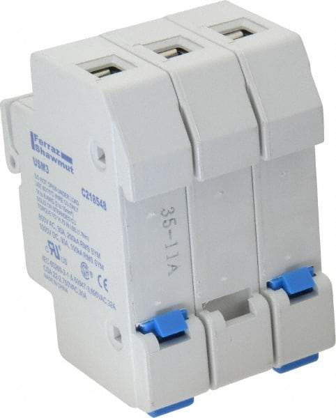 Ferraz Shawmut - 3 Pole, 1000 VDC and 800 VAC, 30 Amp, DIN Rail Mount Fuse Holder - Compatible with CC Class, 1-1/2 Inch Long x 2.07 Inch Wide and 13/32 Inch Diameter Fuse - Industrial Tool & Supply