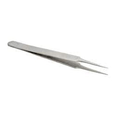 Value Collection - 4-3/4" OAL 2A-SS Precision Tweezers - Rounded Flat Tip with Tapered Edge - Industrial Tool & Supply