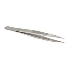 Value Collection - 4-3/4" OAL OOD-SS Precision Tweezers - Very Strong with Serrated Body, Heavy Tip - Industrial Tool & Supply