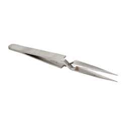 Value Collection - 4-1/2" OAL N0 Reverse Action Tweezers - Flat Tip - Industrial Tool & Supply