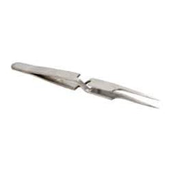 Value Collection - 4-3/4" OAL N5A Reverse Action Tweezers - Long Fine Offset Point - Industrial Tool & Supply