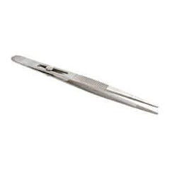 Value Collection - 5-3/4" OAL Stainless Steel Assembly Tweezers - Slide Locking Broad Point, Serrated Body/Tip - Industrial Tool & Supply
