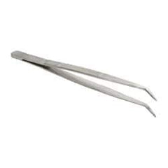 Value Collection - 6-1/4" OAL Stainless Steel Assembly Tweezers - Long Bent Point, Serrated Body/Tip - Industrial Tool & Supply