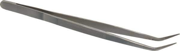 Value Collection - 6-1/4" OAL Assembly Tweezers - Long Bent Point, Serrated Body/Tip - Industrial Tool & Supply