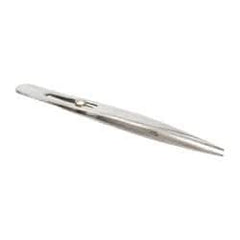 Value Collection - 4-3/4" OAL Stainless Steel Assembly Tweezers - Slide Locking, Sharp Point - Industrial Tool & Supply