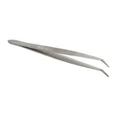 Value Collection - 4-11/32" OAL Stainless Steel Assembly Tweezers - Short Bent Point, Serrated Body/Edge - Industrial Tool & Supply
