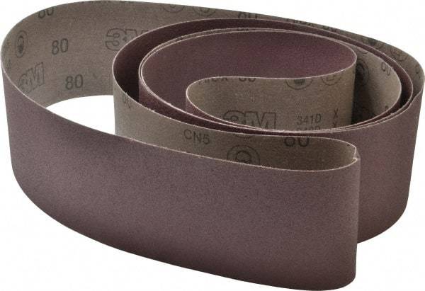 3M - 4" Wide x 132" OAL, 80 Grit, Aluminum Oxide Abrasive Belt - Aluminum Oxide, Medium, Coated, X Weighted Cloth Backing, Series 341D - Industrial Tool & Supply
