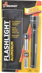 Ability One - Xenon Bulb, Industrial/Tactical Flashlight - Black Aluminum Body, 2 AA Batteries Included - Industrial Tool & Supply