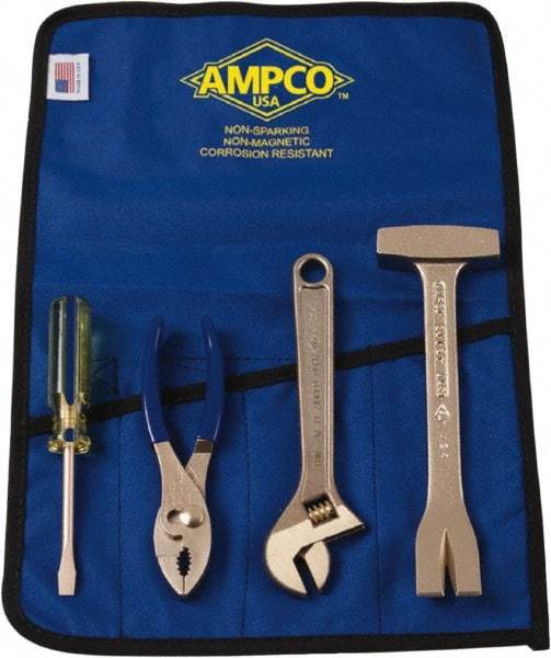 Ampco - 4 Piece Nonsparking Tool Set - Comes in Roll Up Pouch - Industrial Tool & Supply