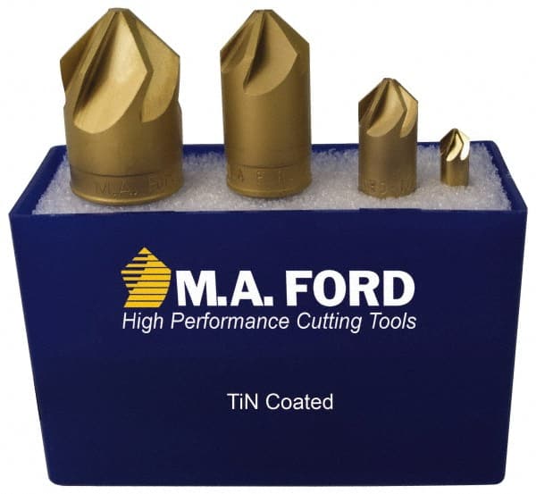 M.A. Ford - 4 Piece, 1/4 to 1" Head Diam, 82° Included Angle, Single End Countersink Set - Industrial Tool & Supply