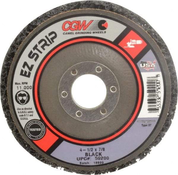 Camel Grinding Wheels - 4-1/2" Coarse Grade Silicon Carbide Deburring Disc - 7/8" Center Hole, Arbor Connection, Black, 11,000 Max RPM - Industrial Tool & Supply