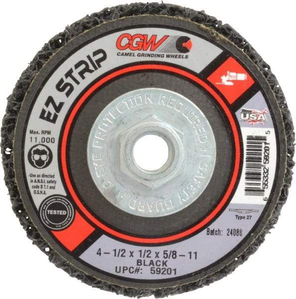 Camel Grinding Wheels - 4-1/2" Coarse Grade Silicon Carbide Deburring Disc - 5/8-11 Threaded Center Hole, Arbor Connection, Black, 11,000 Max RPM - Industrial Tool & Supply