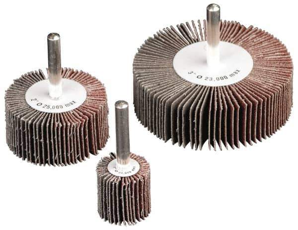 Camel Grinding Wheels - 2" Diam x 2" Face Width, Medium Aluminum Oxide Coated Mounted Flap Wheel - 1/4" Shank Mount, 80 Grit, 25,000 Max RPM - Industrial Tool & Supply