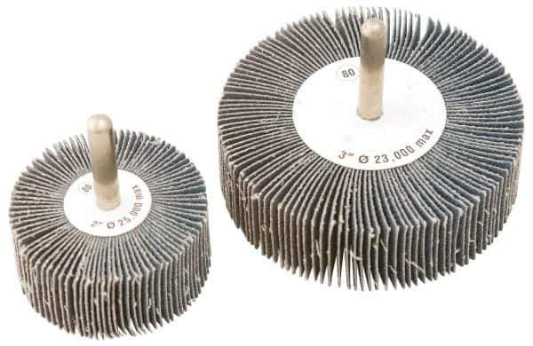 Camel Grinding Wheels - 3" Diam x 1" Face Width, Medium Zirconia Alumina Coated Mounted Flap Wheel - 1/4" Shank Mount, 60 Grit, Cloth Backing, 20,000 Max RPM - Industrial Tool & Supply