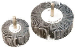 Camel Grinding Wheels - 3" Diam x 1" Face Width, Medium Zirconia Alumina Coated Mounted Flap Wheel - 1/4" Shank Mount, 60 Grit, Cloth Backing, 20,000 Max RPM - Industrial Tool & Supply