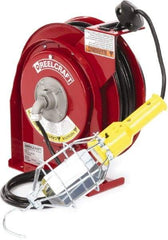 Reelcraft - 16 AWG, 50' Cable Length, Cord & Cable Reel with Incandescent Hand Lamp End - 1 Outlet, NEMA 5-15R, 13 Amps, 125 Volts, SJTOW Cable, Red Reel - Industrial Tool & Supply