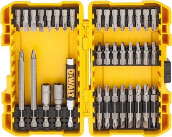 DeWALT - 37 Piece, Screwdriver Bit Set - #1, #2 & #3 Phillips, #1, #2 & #3 Square Recess, #6, #8 & #10 Slotted - Industrial Tool & Supply