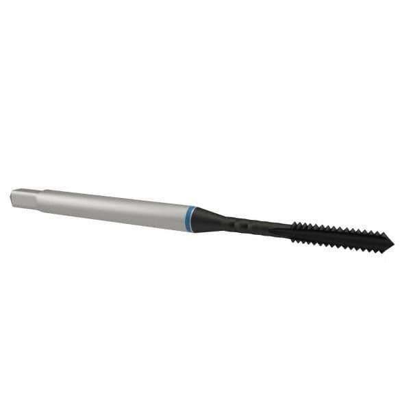 Emuge - #4-40 UNC 2BX 3 Flute Nitride Finish Cobalt Straight Flute Machine Tap - Modified Bottoming, Right Hand Thread, 2.205" OAL, 0.433" Thread Length, Oversize - Exact Industrial Supply