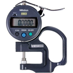 Mitutoyo - 0mm to 12mm Measurement, 0.001mm Resolution Electronic Thickness Gage - Accurate up to 0.0002", 1.5 N Measuring Force - Industrial Tool & Supply