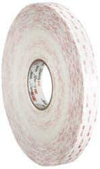3M - 1" x 36 Yd Acrylic Adhesive Double Sided Tape - 45 mil Thick, White, Acrylic Foam Liner, Continuous Roll, Series 4950 - Industrial Tool & Supply