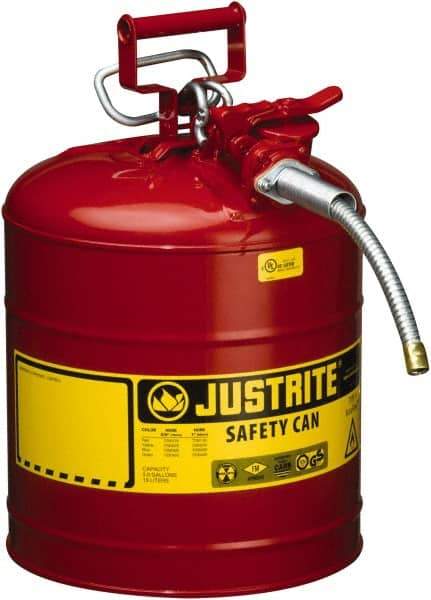 Justrite - 5 Gal Galvanized Steel Type II Safety Can - 17-1/2" High x 11-3/4" Diam, Red with Yellow - Industrial Tool & Supply