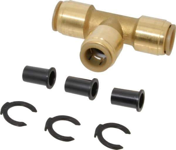 Watts - 1/2 x 1/2 x 1/2" Outside Diam, Lead Free Brass Push-to-Connect Tube Union Tee - 250 Max psi, Tube to Tube Connection, EPDM O-Ring, Lead-Free - Industrial Tool & Supply