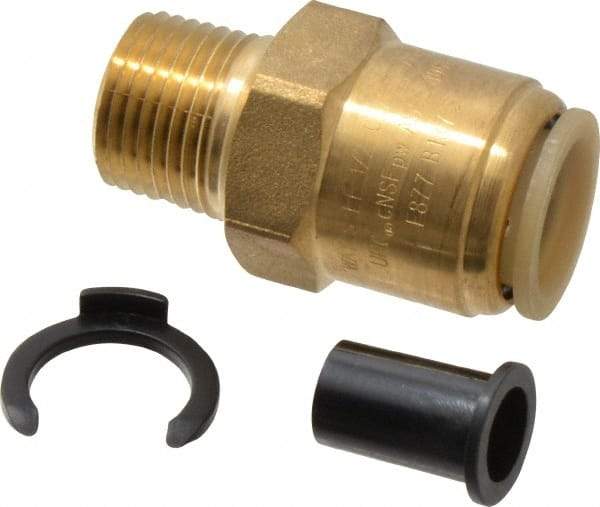 Watts - 1/2" Outside Diam, 1/2 NPT, Lead Free Brass Push-to-Connect Tube Male Connector - 250 Max psi, Tube to Male NPT Connection, EPDM O-Ring, Lead-Free - Industrial Tool & Supply