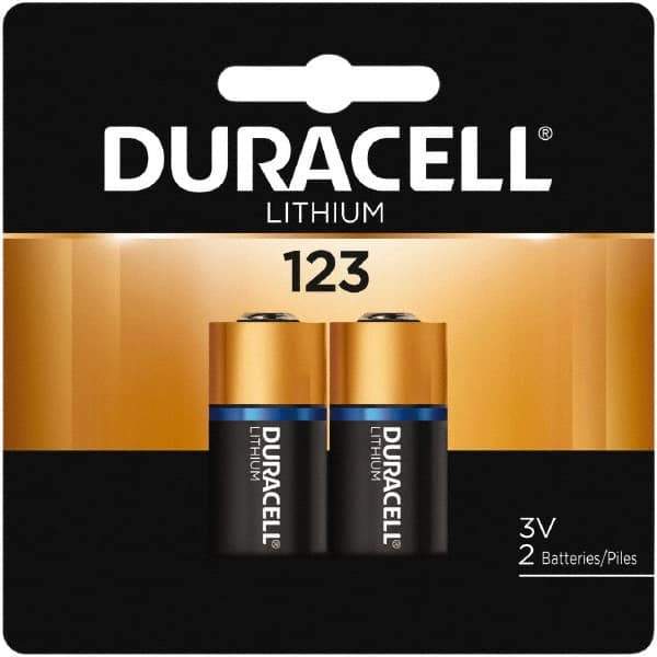 Duracell - Size 123A, Lithium, 2 Pack, Photo Battery - 3 Volts - Industrial Tool & Supply