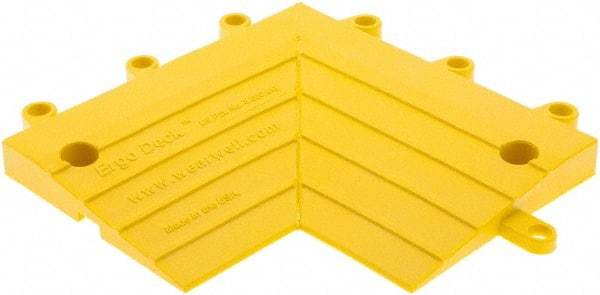 Wearwell - 0.75' Long x 0.5' Wide x 7/8" Thick, Anti-Fatigue Modular Matting Corner Ramp Edge - Male, 2 Interlocking Sides, Yellow, For Dry & Wet Areas, Series 564 - Industrial Tool & Supply