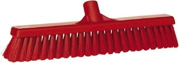Vikan - 16" Fine Particle Synthetic Push Broom - 2" Bristle Length, Plastic Block, European Threaded Handle Connection - Industrial Tool & Supply